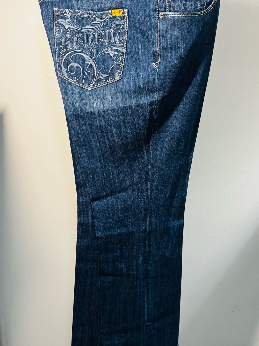 Seven7 Dark Blue Flared Women's Jeans with Embroidered Pocket
